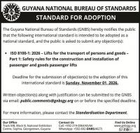 Guyana National Bureau of Standards – Notice – Standards for Adoption