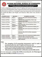 Guyana National Bureau of Standards – Notice – Stamping of Measuring Instruments for the Second Half of the Year 2026