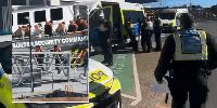 Anti-migrant protesters march in UK seaside town as Channel dinghy arrives on south coast