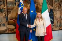 Prime Minister Janez Janša with Italian Prime Minister Giorgia Meloni on cooperation, migration and European challenges