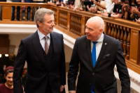 King Frederik finds himself barred from his seat in Denmark’s parliament and laughs it off with Queen Mary