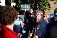 Sherrod Brown, U.S. Senate candidate, votes in Franklin County on the first day of early voting