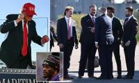 Trump meets MAGA Ravens stars on trip to Baltimore... where president reveals bizarre connection to Lamar Jackson's mom