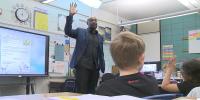 Motivational speaker Mister Brown speaks at Sioux Falls elementary school