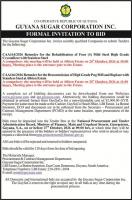 Guyana Sugar Corporation Inc. – Formal Invitation to Bid – Rehabilitation of Four (4) Mild Steel High Grade Crystallizer, Decommission of Pug Mill