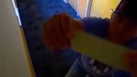 Gene Small tapes over surveillance cameras at Northern Cheyenne headquarters