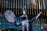 A 16-foot, drum-playing hare joins Northeastern’s Boston campus