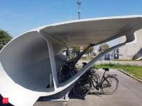 Denmark turned a retired wind turbine blade into a bicycle shelter in 2019; 7 years later, it remains a model for circular urban design