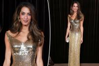Amal Clooney glitters in golden Gucci on Albies 2026 red carpet