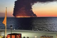 Shadow Tanker Hit by Ukrainian Drones Threatens Spill Off Russia's Black Sea Coast