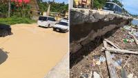 In Jamaica, floodwater and waves are tearing up a key coastal road