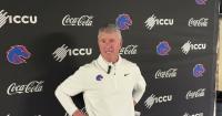 Boise State men's basketball head coach Leon Rice talks after 82-72 exhibition win over Idaho
