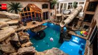 An Indiana man sketched a backyard pool on a napkin after a 1.5-year installation wait; two years later it became a 60,000-gallon private water park now renting for $140 an hour