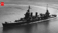 The missing bow of a World War II cruiser was found 675 metres underwater, nearly 83 years after a torpedo tore it off
