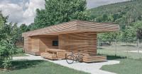 tob.studio’s timber bike station in germany resembles stacked log pile