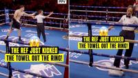 ‘Is this legal?’ – Referee kicks towel OUT of ring and orders Dubois vs Wardley undercard boxer to continue fighting