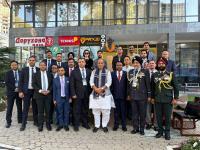 Rajnath Singh pays floral tributes to Mahatma Gandhi in Tajikistan’s Dushanbe