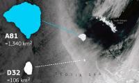 Two enormous icebergs have broken away from Antarctica and are now on a collision course with a remote British island, experts warn