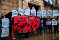 Environmentalists outside Cambridge Guildhall protest green light for North Sea drilling at Jackdaw site