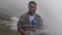 Wild moment TV reporter is battered by huge wave while covering storm in Spain leaving anchor in studio gobsmacked