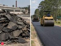 In 1994, Georgia mixed damaged factory roofing shingles into Chatham Parkway asphalt; later checks found the recycled road performing as well as its control