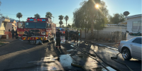 2 hospitalized after mobile home fire in Las Vegas