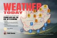 WEATHER TODAY: Storms with hail for Durban and Newcastle, Musina at 36°C