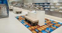spacon shapes perforated aluminum curtain and vintage shoe box carpets for adidas copenhagen
