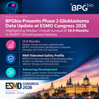 BPGbio Presents Phase 2 Glioblastoma Data Update at ESMO Congress 2026, Highlighting Median Overall Survival of 19.9 Months in MGMT-Unmethylated Patients