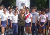 Students from Florida participate in a tour focused on local heritage