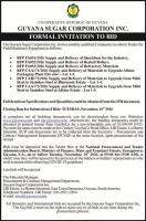 Guyana Sugar Corporation Inc. – Formal Invitation to Bid – Supply and Delivery of Quicklime, Reshell Rollers, Refractory Materials