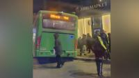 Bus No. 195 drove onto sidewalk in Bishkek