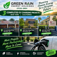 Green Rain Energy Holdings Highlights Three Completed EV Charging Projects in New York and California, Looks Ahead to Continued Expansion