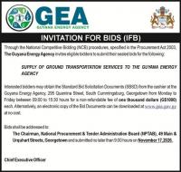 Guyana Energy Agency – Invitation for Bids – Supply of Ground Transportation Services