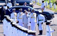 King Charles III laid a wreath at the Royal Bahamas Defence Force base in honour of fallen marines