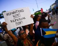 ‘Reparations now’: King and Burham face protests at Antigua Commonwealth summit